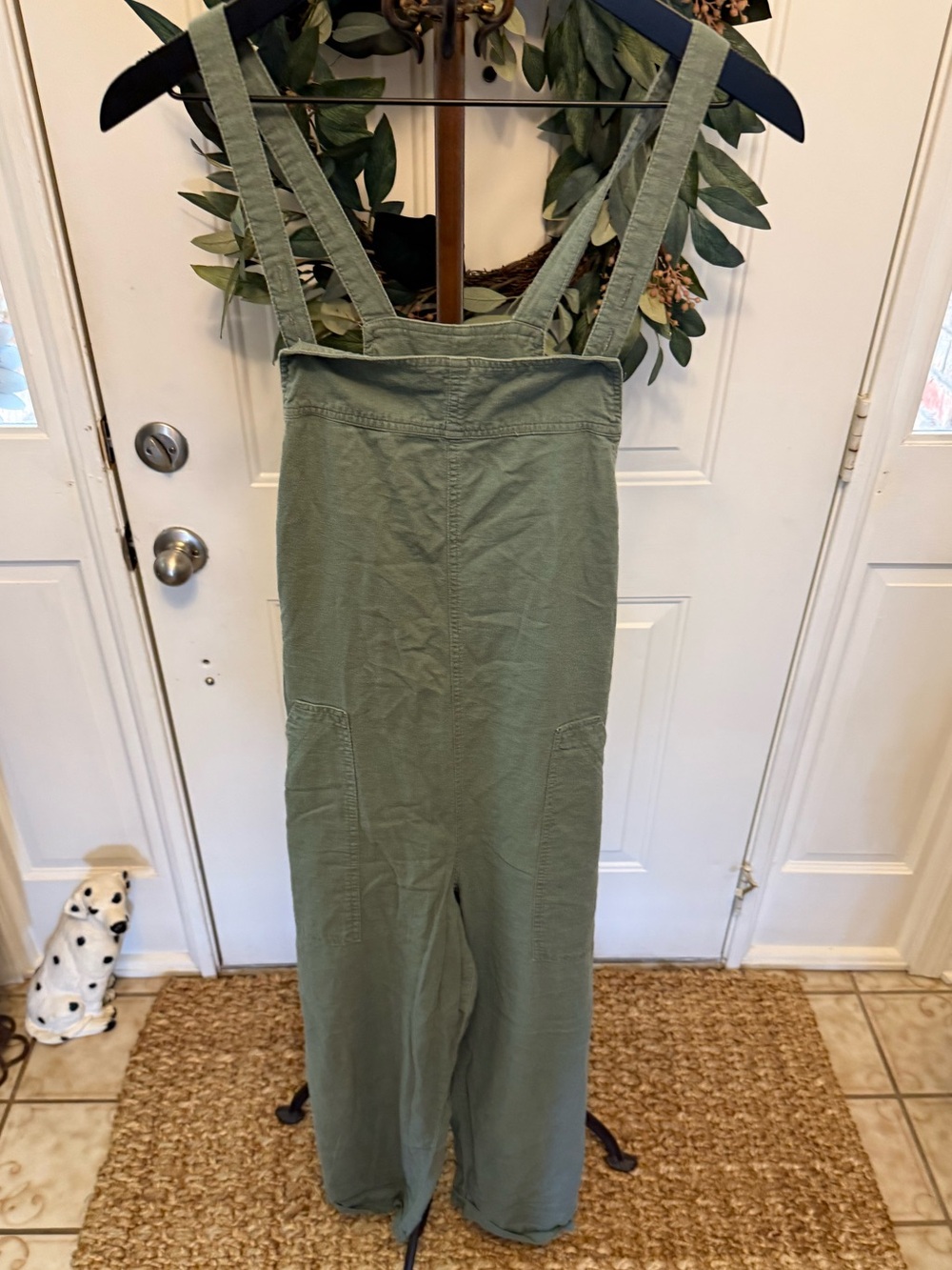 Universal Thread Olive Green Linen Boho Slouchy Cropped Belted Overalls M